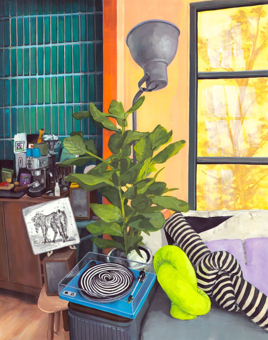 Illustration of a person checking their phone while standing in the backyard